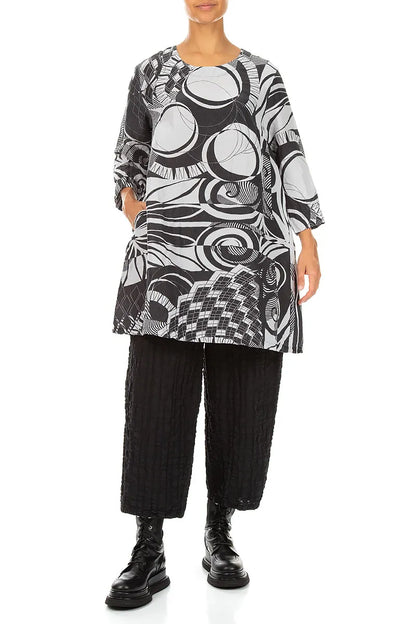 Flared Textured Pearl Grey Orbit Silk Linen Tunic