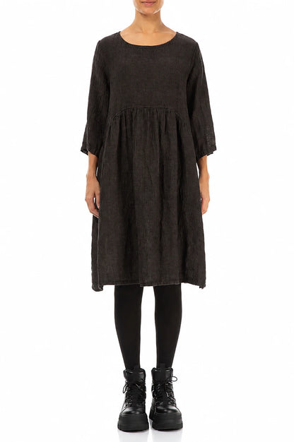 Flared Truffle Brown Mélange Linen Midi Dress 1