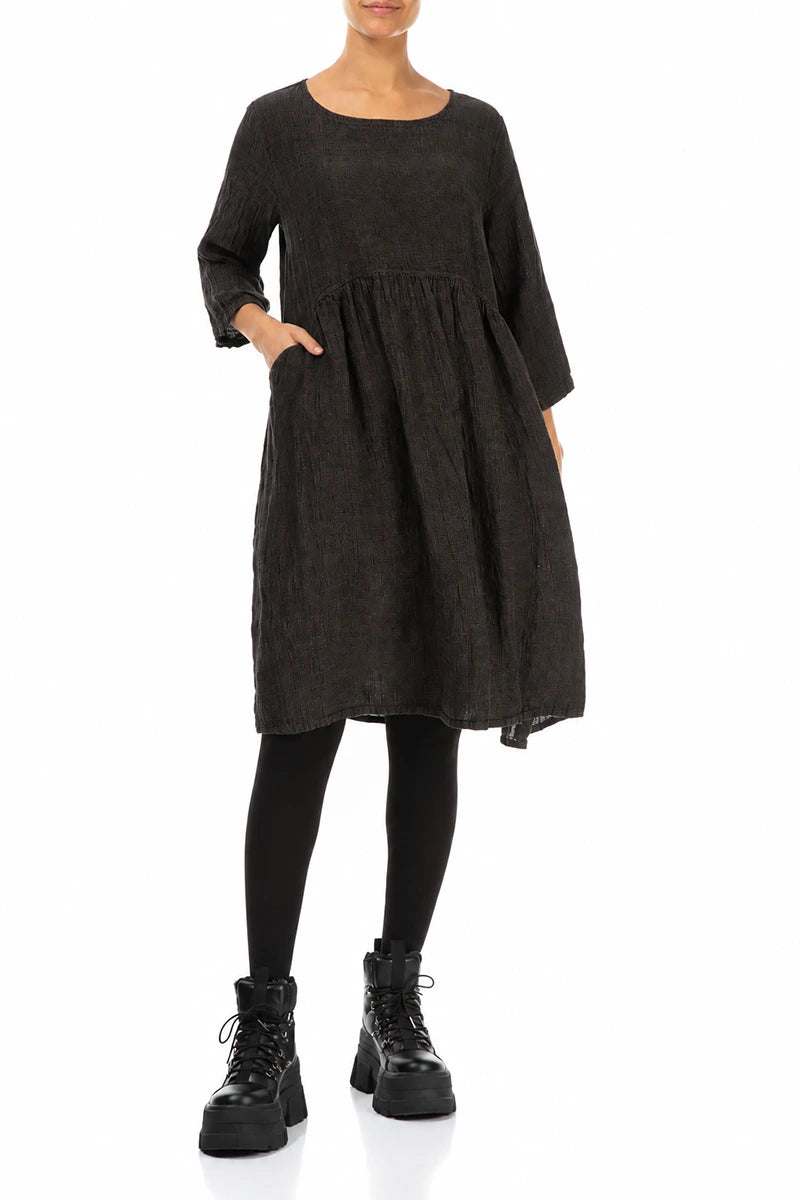 Flared Truffle Brown Mélange Linen Midi Dress 4