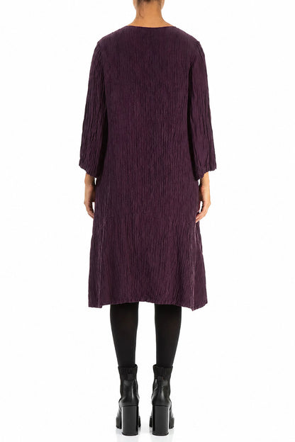 Floaty Deep Plum Crinkled Silk Linen Dress 2