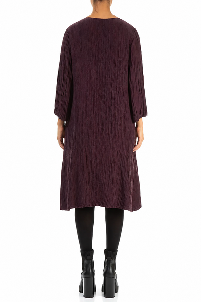 Floaty Deep Plum Crinkled Silk Linen Dress