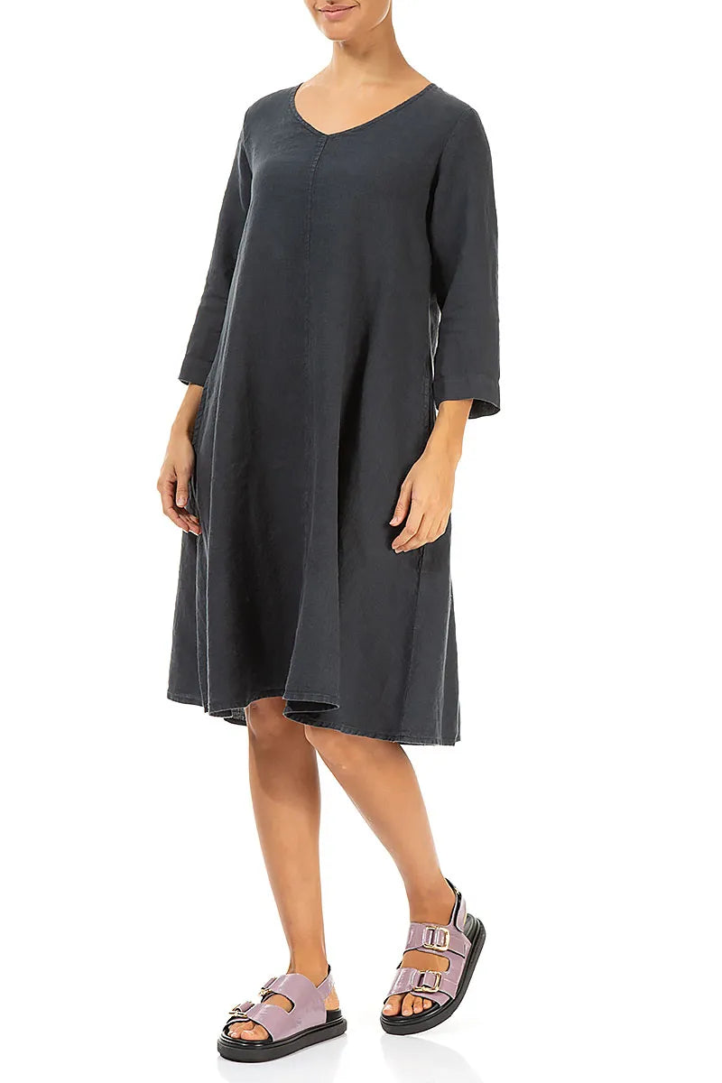 Floaty Graphite Linen Dress 3