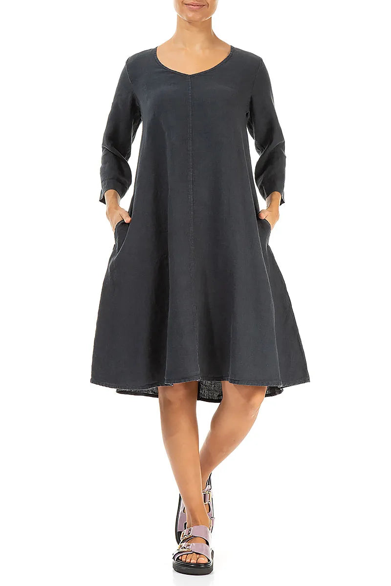 Floaty Graphite Linen Dress 4