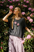 Floral Detail Graphite Linen Knit Blouse 1