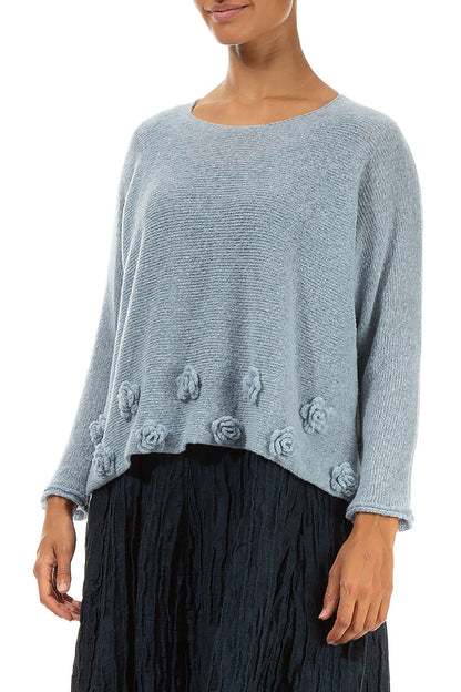 Flowers Silver Blue Wool Sweater 3