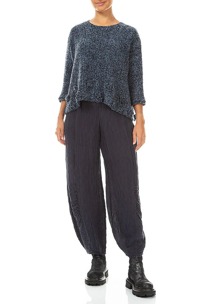 Flowers Decorated Mélange Blue Wool Sweater 4