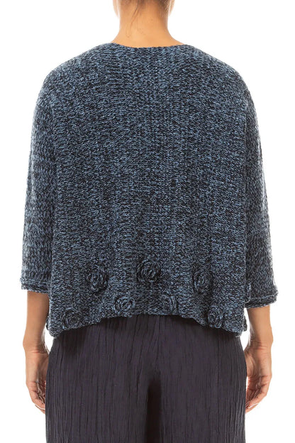 Flowers Decorated Mélange Blue Wool Sweater 2