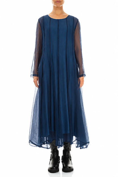 Flowing Azure Silk Chiffon Dress