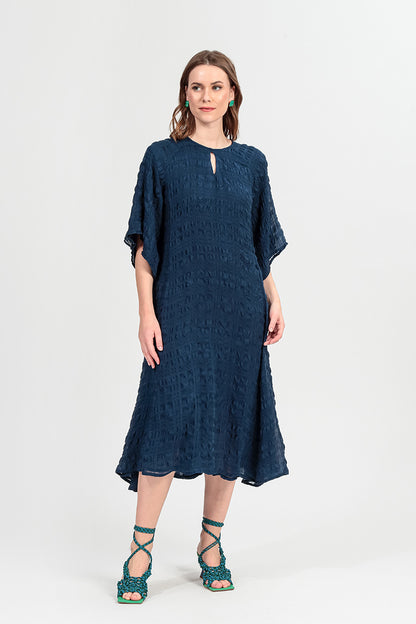 Flowing Navy Layered Silk Dress 6