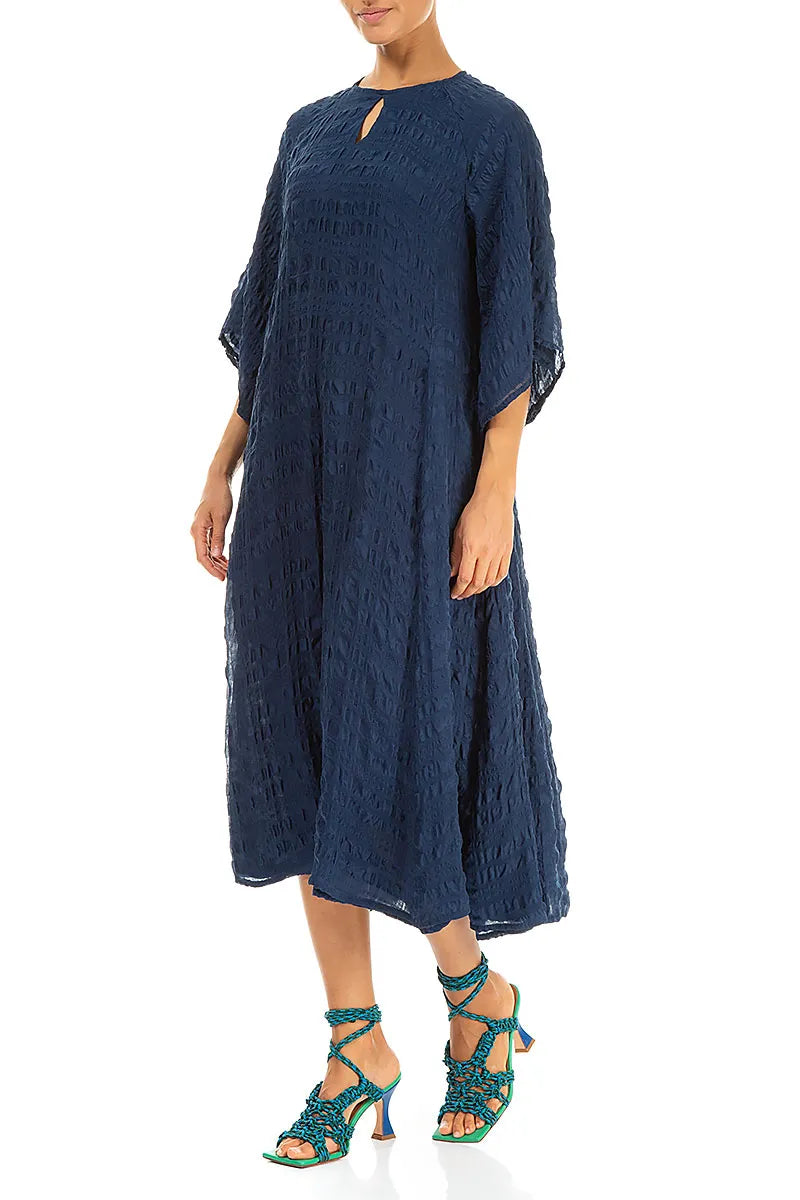 Flowing Navy Layered Silk Dress 3
