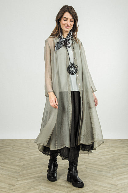 Flowing Olive Grey Silk Chiffon Jacket 1