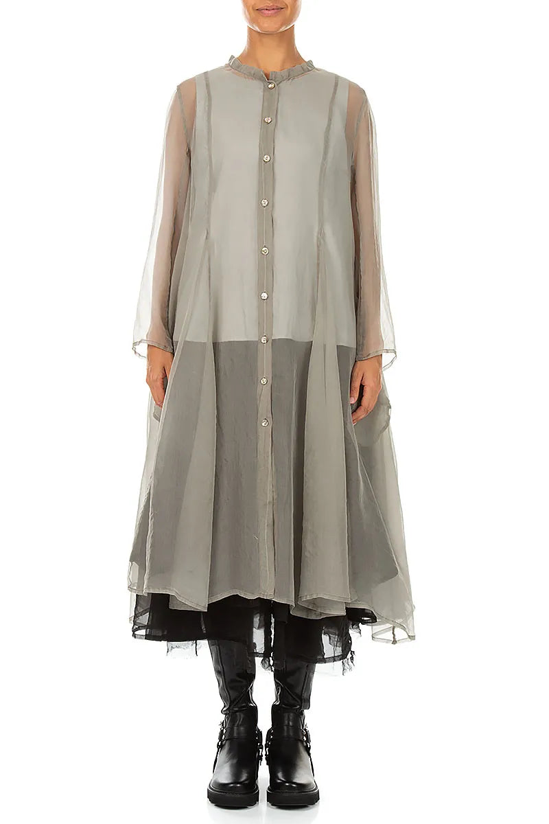 Flowing Olive Grey Silk Chiffon Jacket 2
