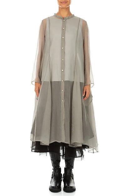 Flowing Olive Grey Silk Chiffon Jacket 2