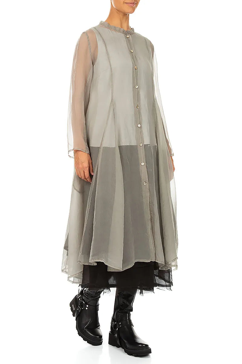 Flowing Olive Grey Silk Chiffon Jacket 4