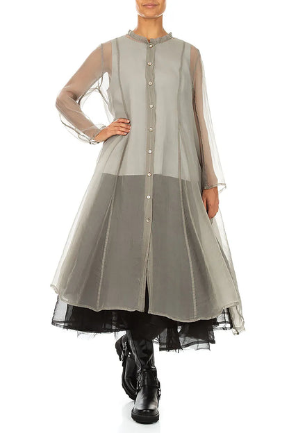 Flowing Olive Grey Silk Chiffon Jacket 5