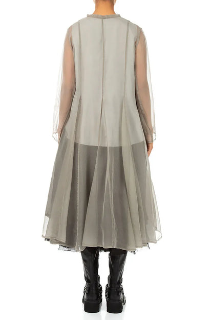 Flowing Olive Grey Silk Chiffon Jacket 3