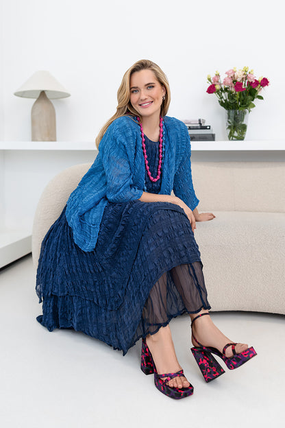 Flowy Layered Navy Light Silk Dress 5