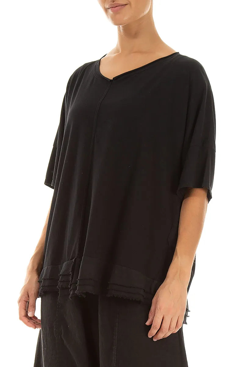 Frayed Hem Black Cotton Top 3