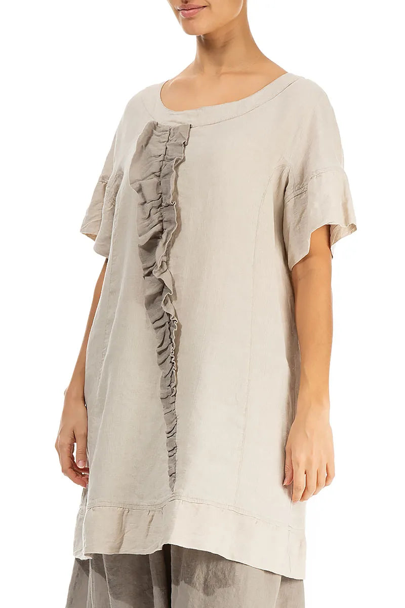 Frill Detail Natural Linen Tunic Dress 3