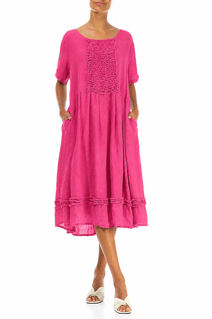Frill Fuchsia Gauze Linen Dress 3