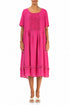 Frill Fuchsia Gauze Linen Dress 1