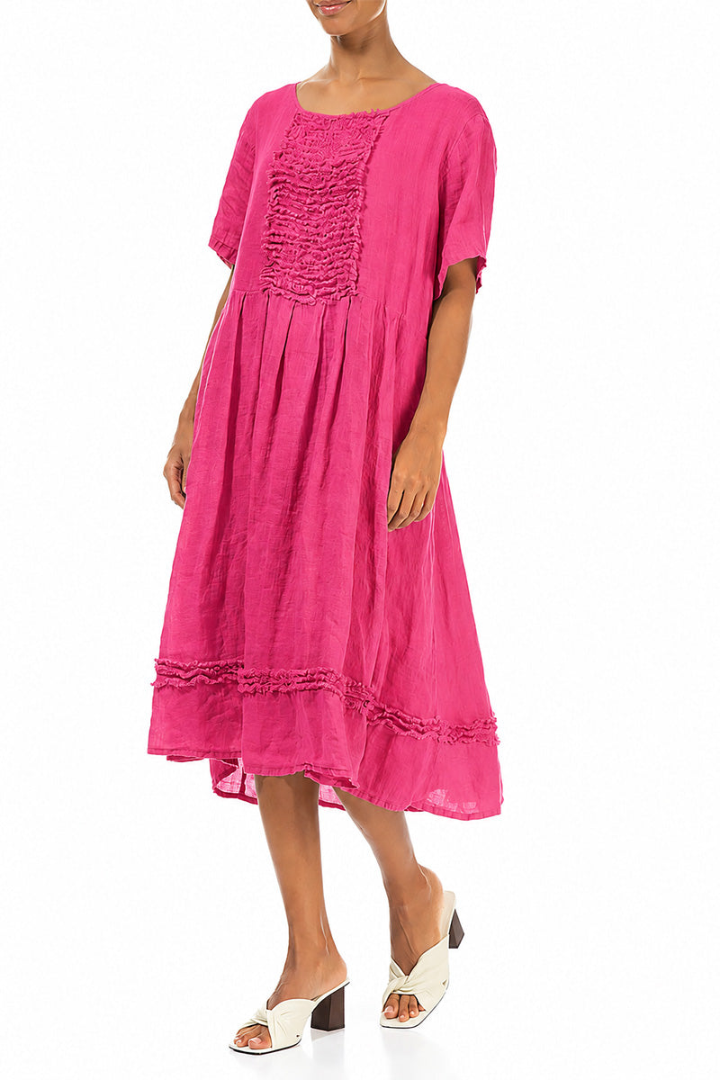 Frill Fuchsia Gauze Linen Dress 4