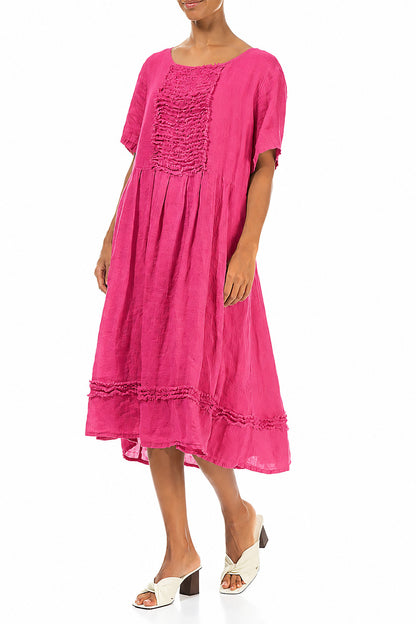 Frill Fuchsia Gauze Linen Dress 4