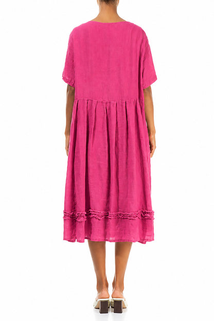 Frill Fuchsia Gauze Linen Dress 2