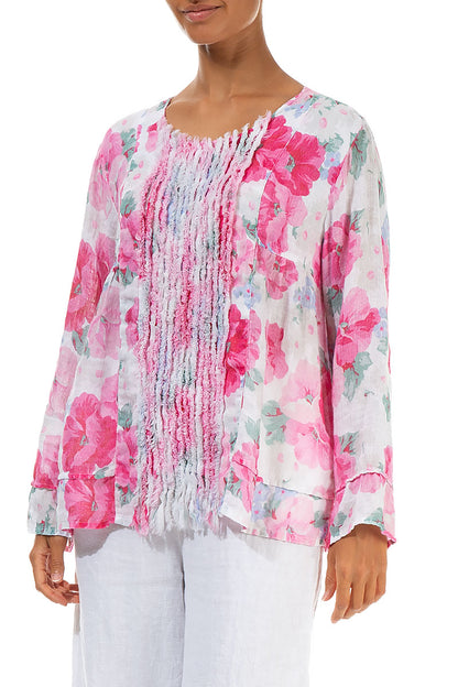 Frill Peony Blossom Gauze Linen Blouse 3