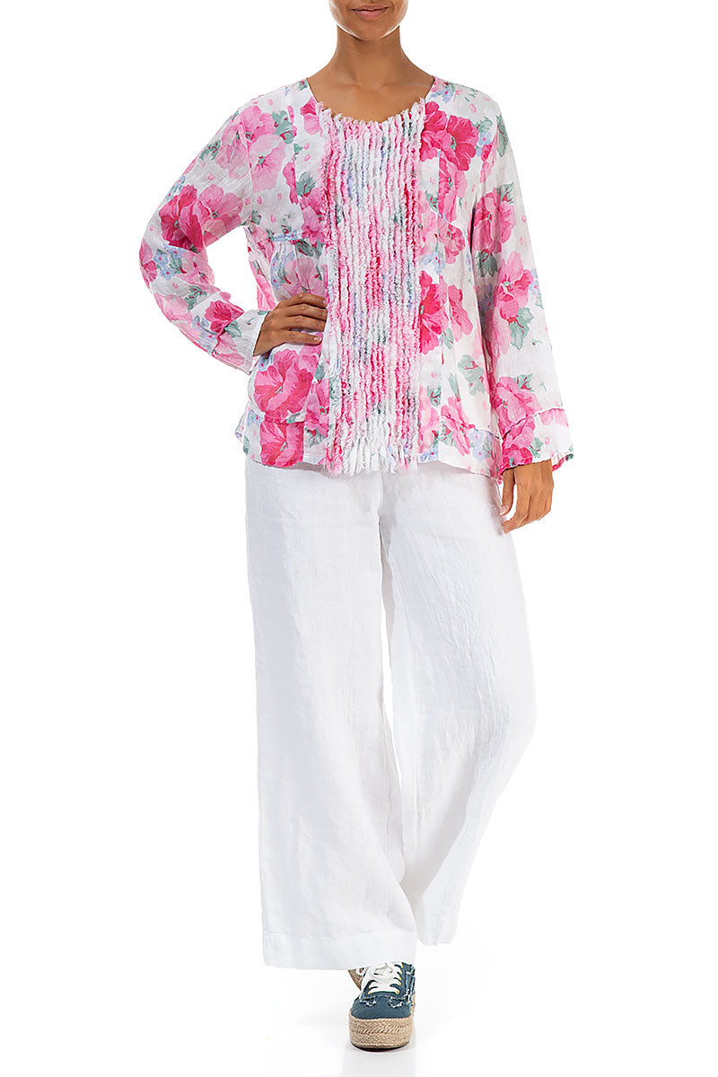 Frill Peony Blossom Gauze Linen Blouse 4