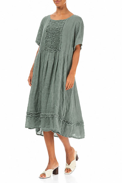 Frill Sage Gauze Linen Dress 3