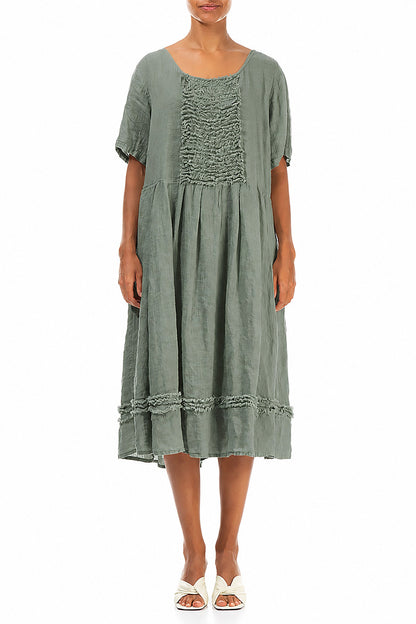 Frill Sage Gauze Linen Dress 1