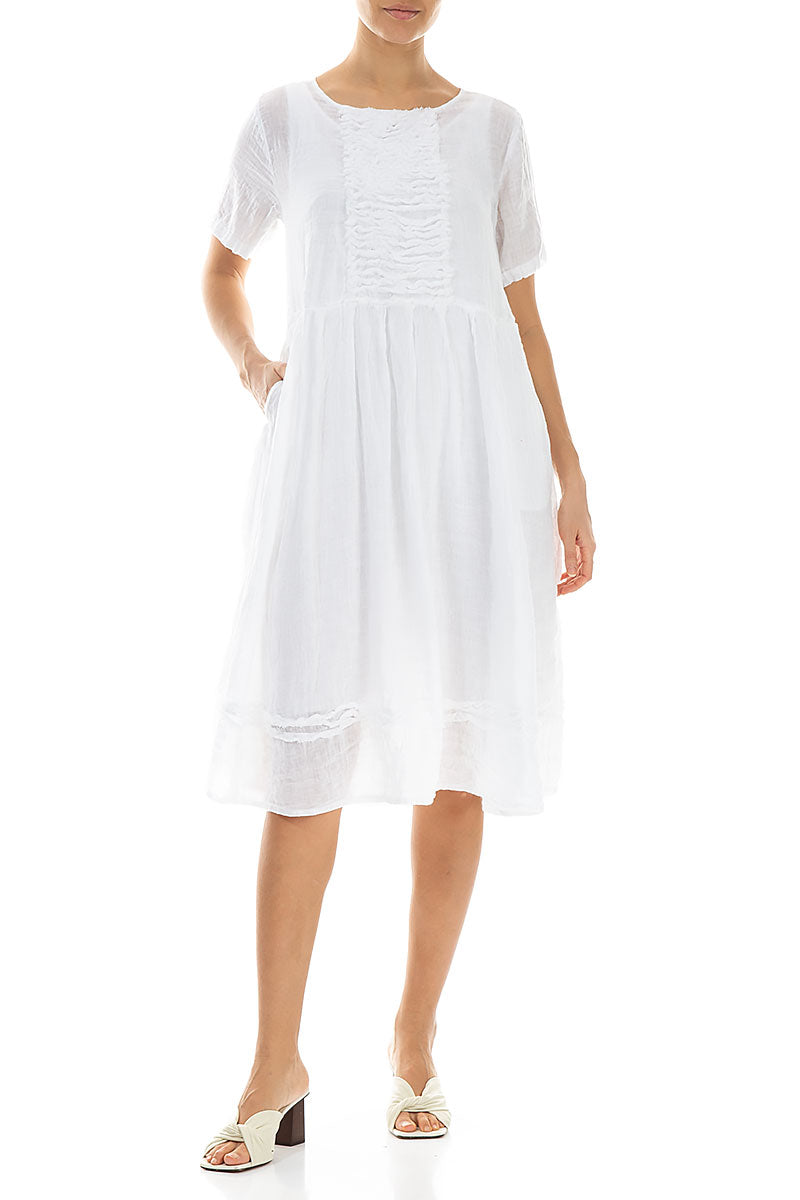 Frill White Gauze Linen Dress 4