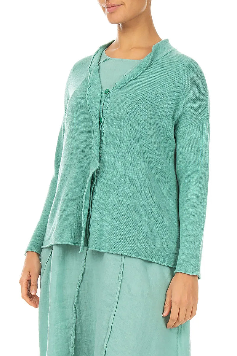 Frilled Neck Mint Linen Cardigan 3