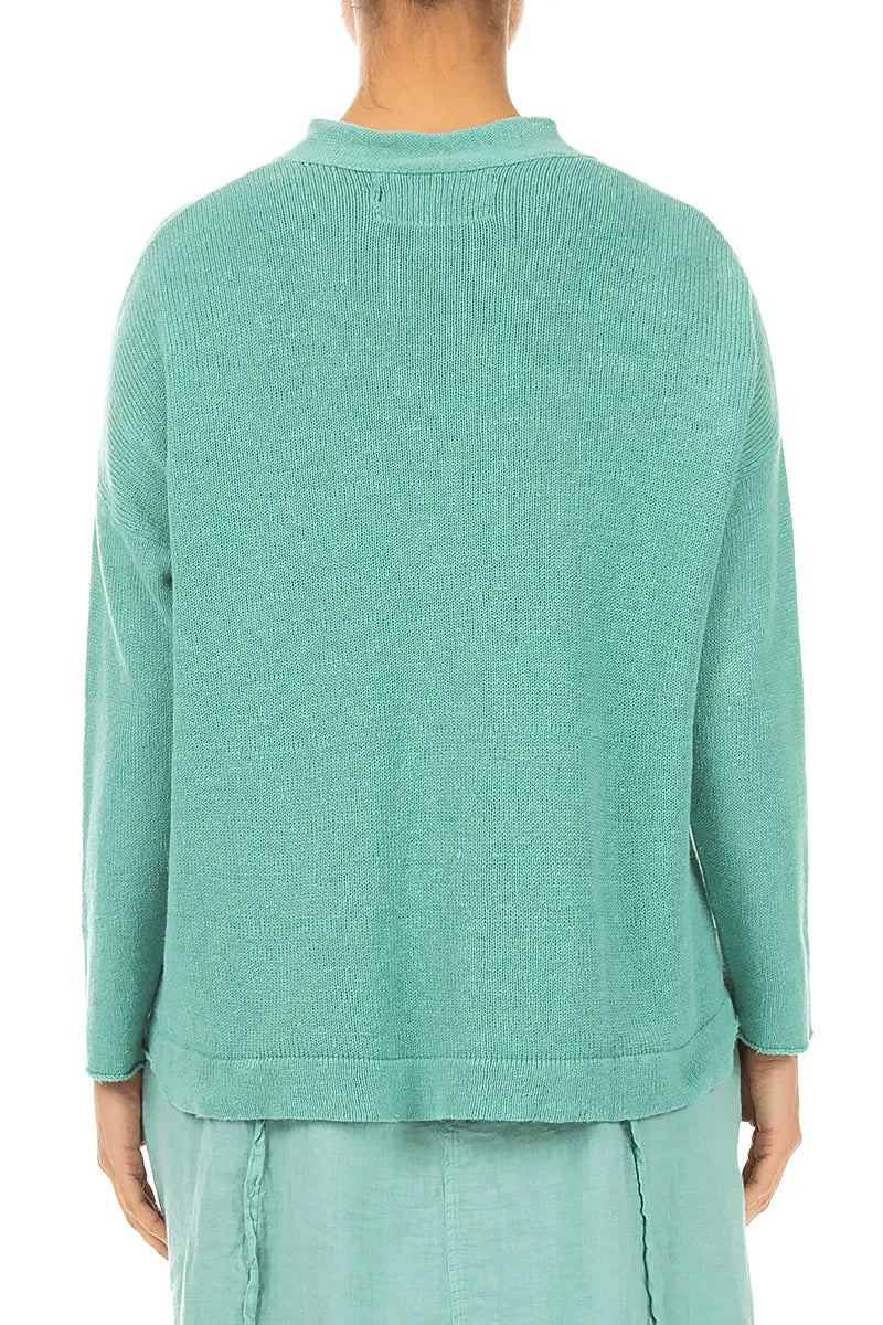 Frilled Neck Mint Linen Cardigan 2