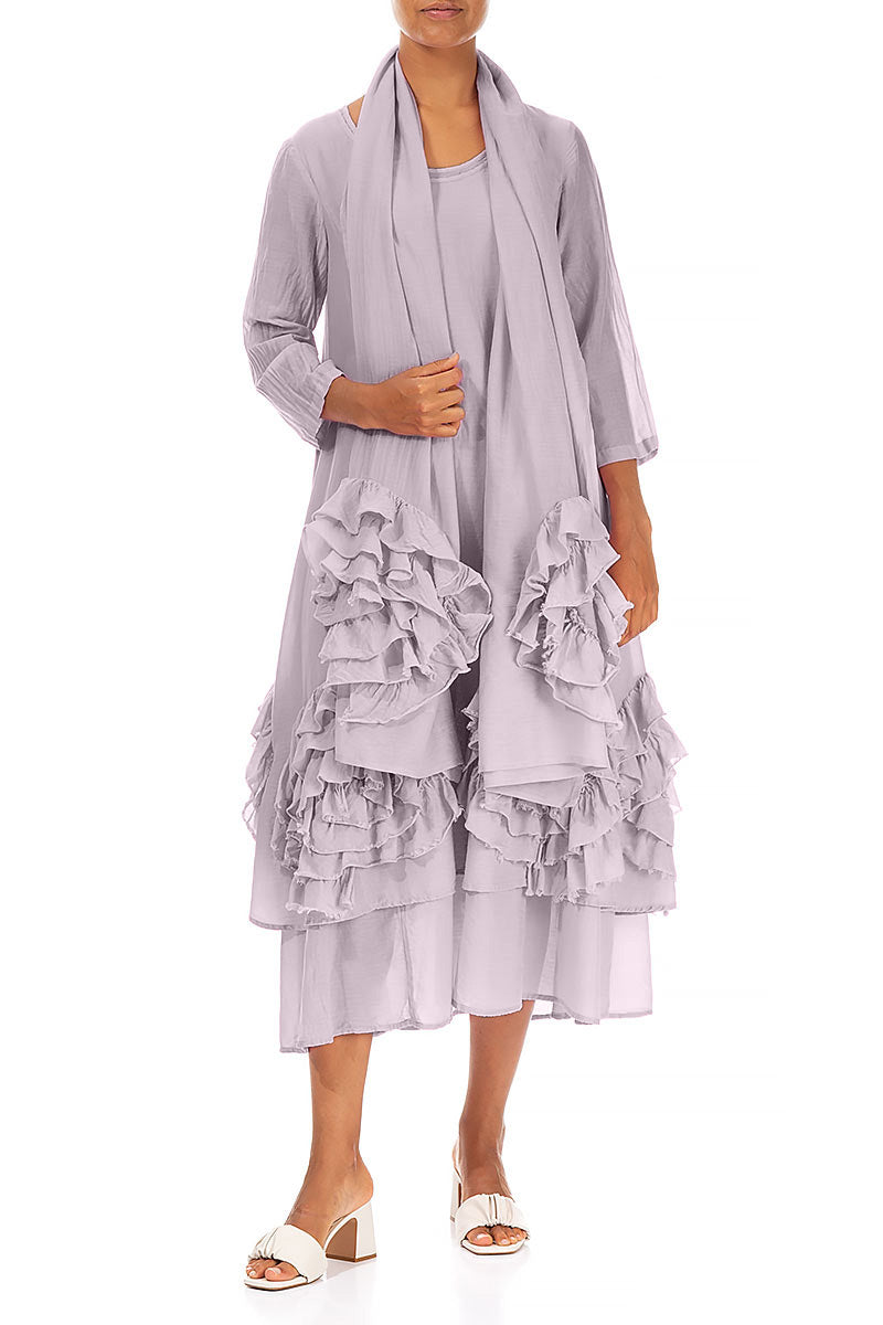 Frilly Flower Lilac Silk Cotton Dress 5