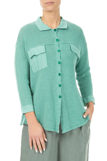 Front Pocket Mint Linen Cardigan 4