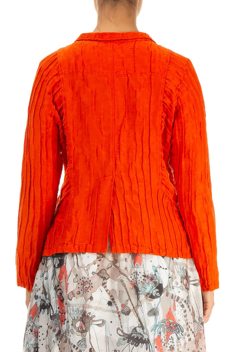 Gathered Sides Crinkled Flame Orange Silk Jacket 3