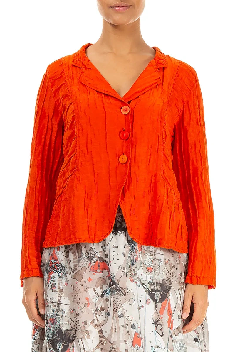 Gathered Sides Crinkled Flame Orange Silk Jacket 2