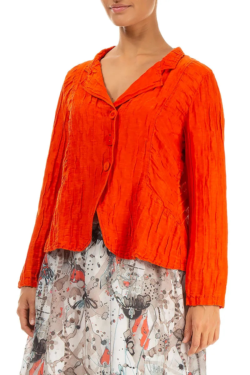 Gathered Sides Crinkled Flame Orange Silk Jacket 4