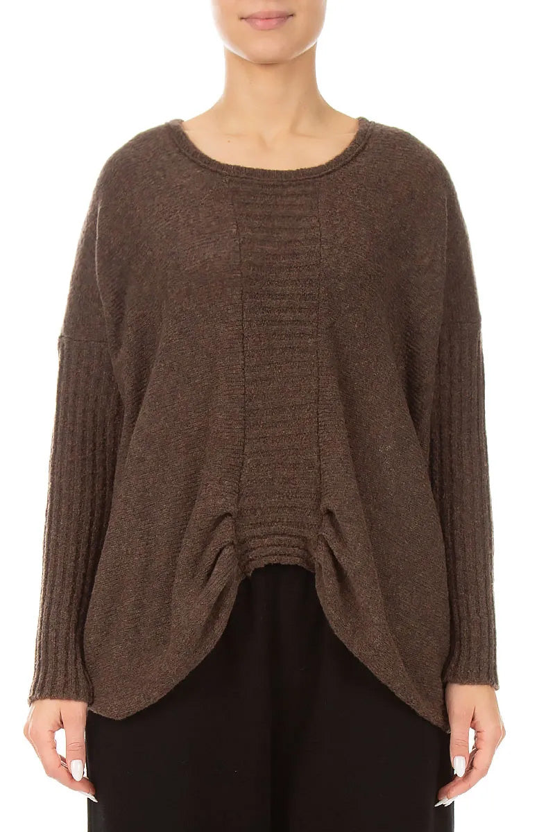 Gathered Front Brown Wool Sweater 1