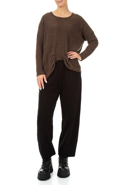 Gathered Front Brown Wool Sweater 4