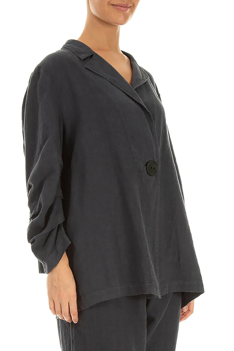 Gathered Graphite Linen Jacket 3