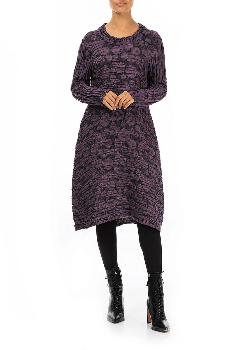 Gathered Neck Deep Plum Circle Silk Linen Dress 4