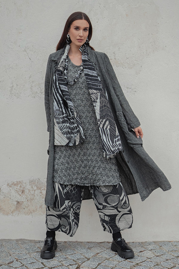 Robe géométrique en Lin texturé Olive Grey