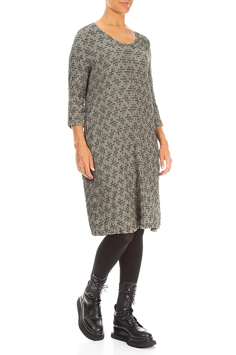 Geometric Texture Olive Grey Linen Dress 3
