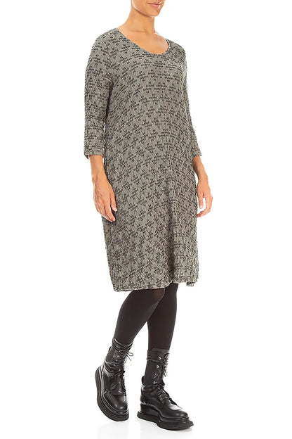 Geometric Texture Olive Grey Linen Dress 3