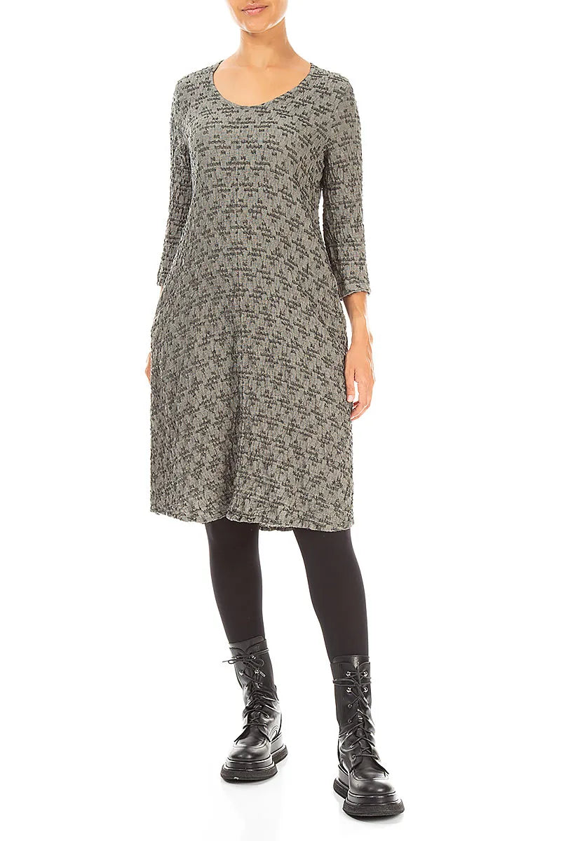 Geometric Texture Olive Grey Linen Dress 4