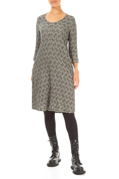 Geometric Texture Olive Grey Linen Dress 4