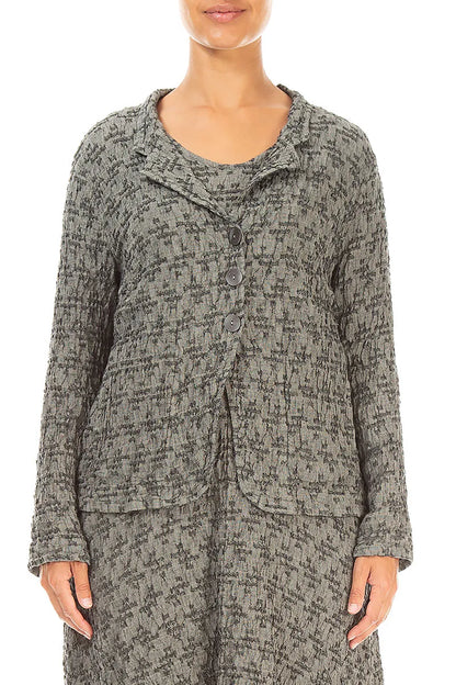 Geometric Texture  Olive Grey Linen Jacket
